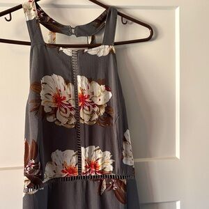 Floral Asymmetrical Dress - Gray and Brown